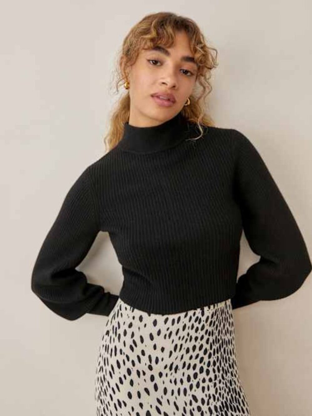 Reformation Kieran Black Cashmere Button Back Sweater Mock Neck S